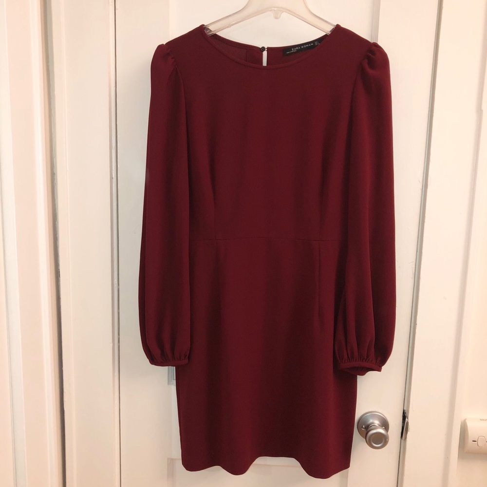 Zara Maroon Red Puff Sleeve Dress